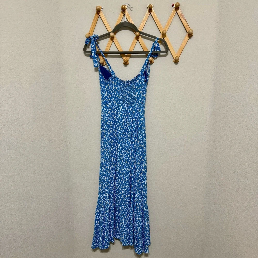 Reformation Blue Floral White Flowers Dainty Viscose Nikita Midi Dress Size 0 - Picture 7 of 12